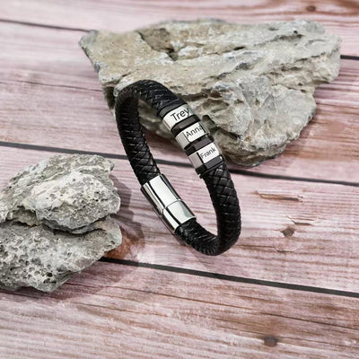 Leather Stainless Steel Mens Personalised Engraved Bracelet, Father's Day Gift, Gift for Dad, gift for boyfriend, Christmas gift,